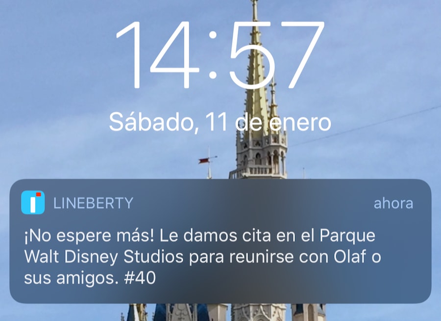 Lineberty en Disneyland Paris - notificación hora de reserva