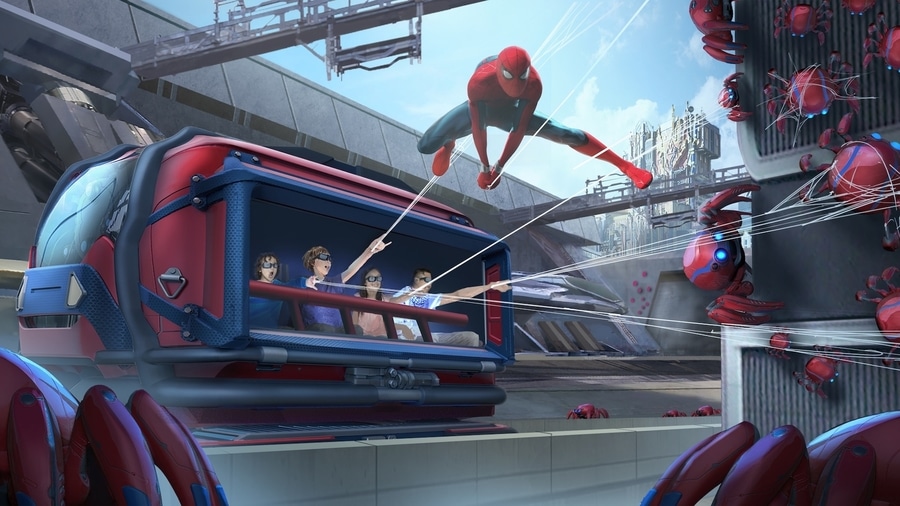 Diseño de la atracción de Spider-Man en el área Marvel Avengers Campus de Walt Disney Studios en Disneyland Paris
