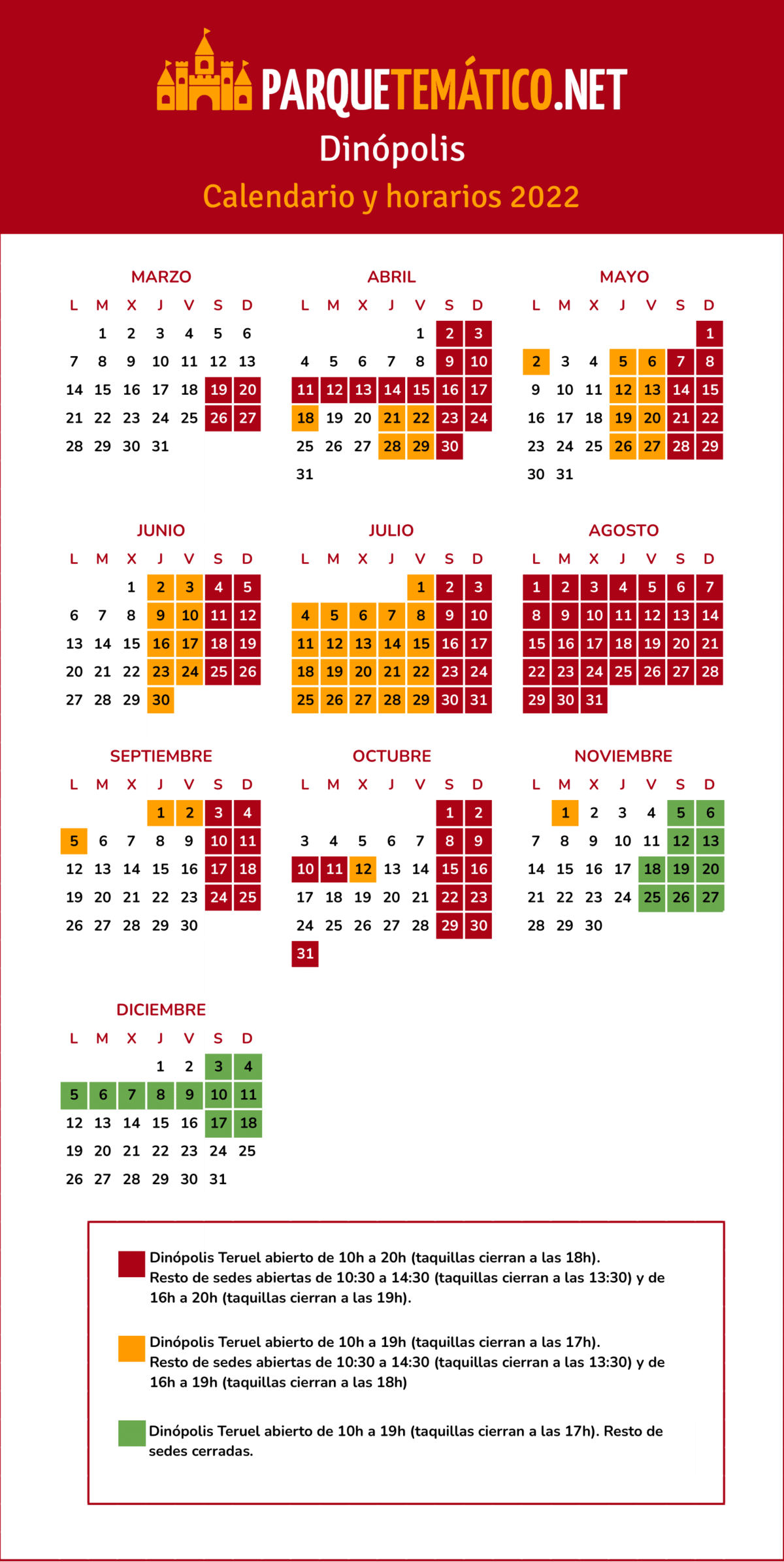 Calendario y horarios de apertura de Dinópolis Teruel 2022