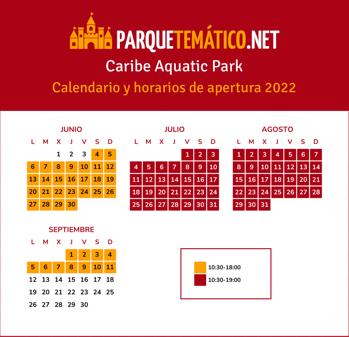 Calendario y horarios de apertura de PortAventura Caribe Aquatic Park en 2022