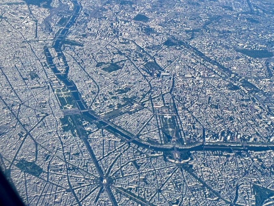 Vista del centro de Paris desde un avión