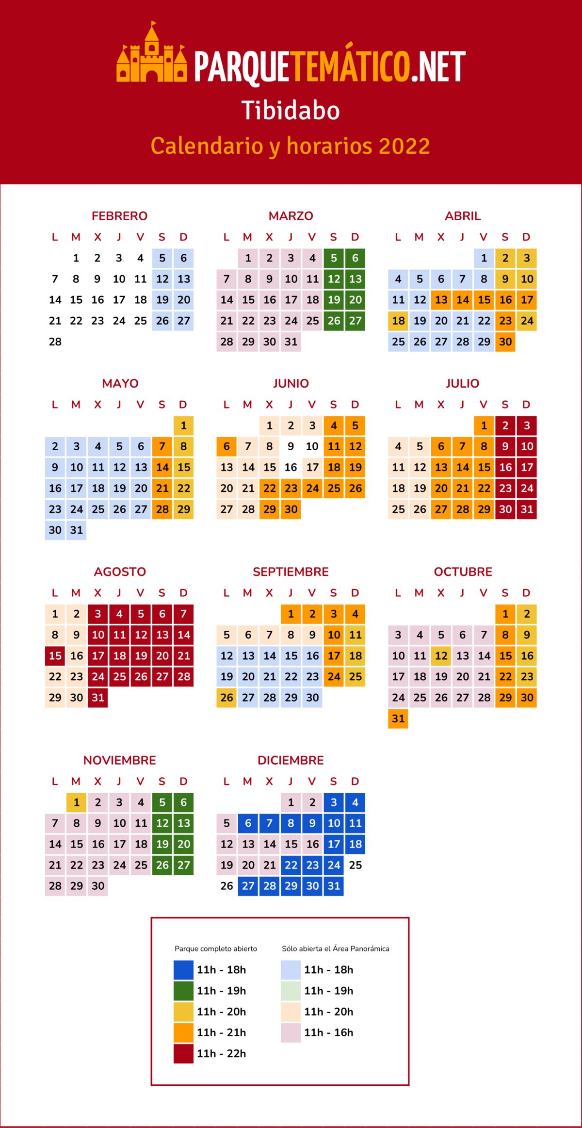 Calendario y horarios de Tibidabo 2022