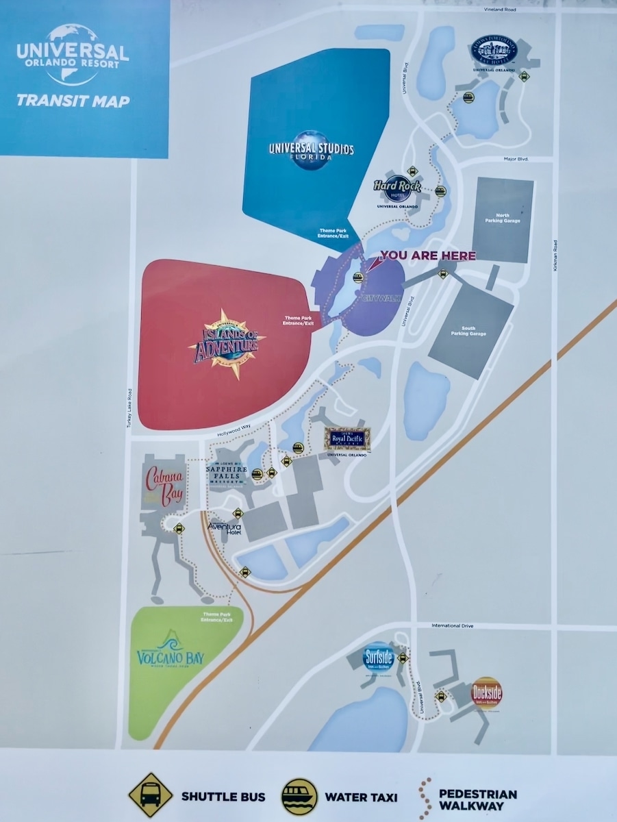 Mapa de transporte por Universal Orlando Resort