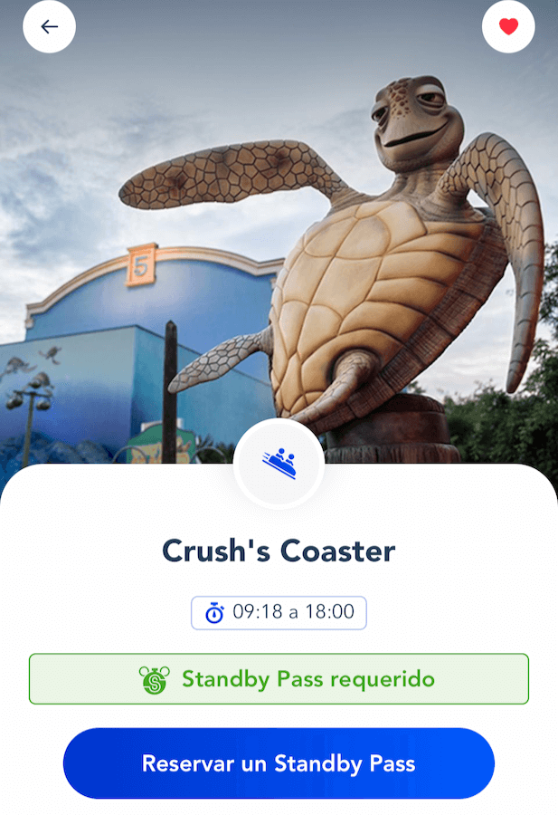 Standby Pass activado en Crushs Coaster de Disneyland Paris