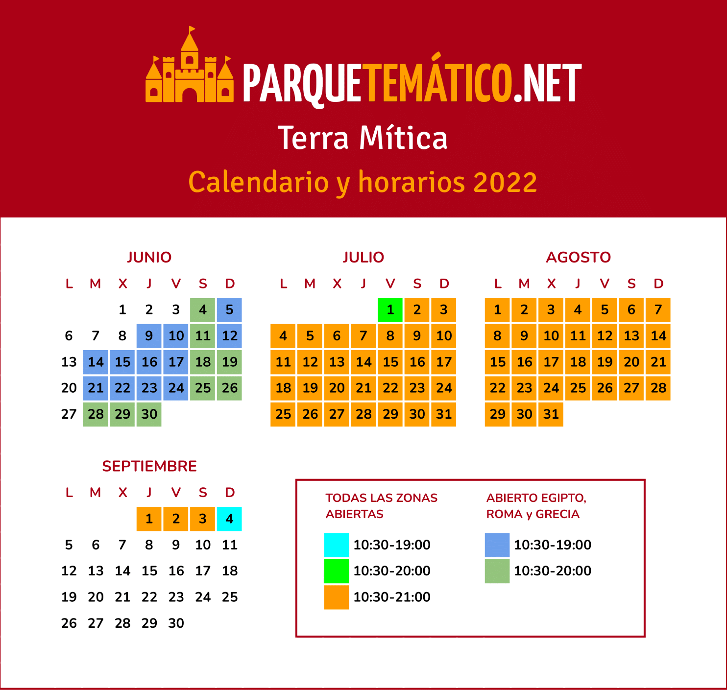 Calendario y horarios Terra Mitica Benidorm 2022 v3