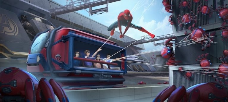 Diseño del interior de la atracción Spider-Man WEB Adventure en Avengers Campus de Disneyland Paris