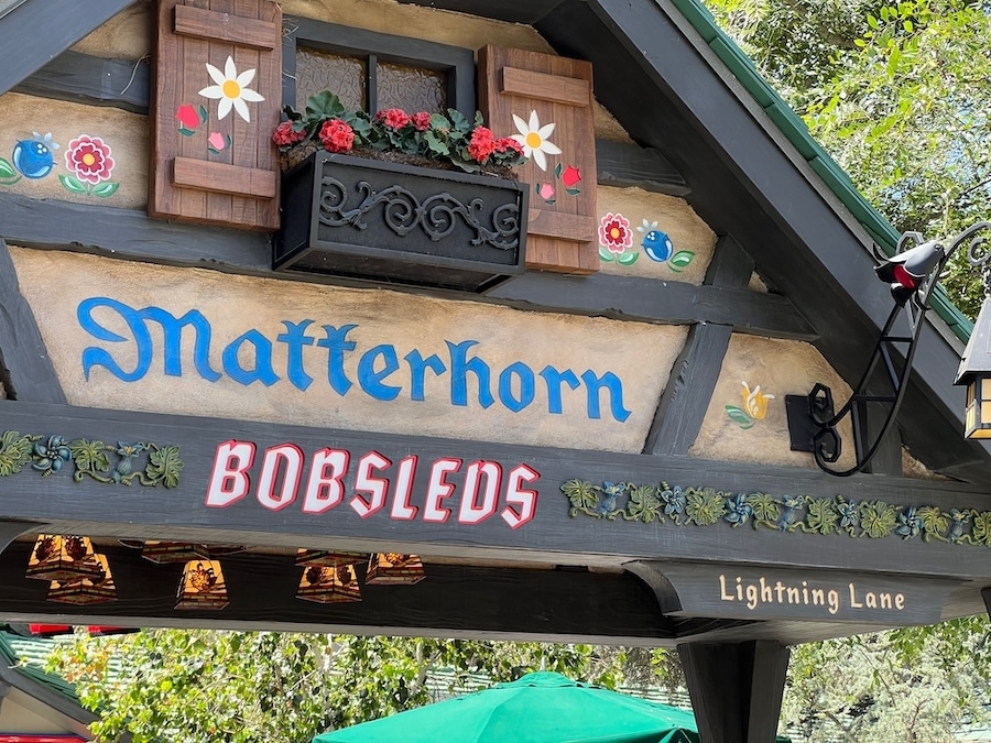 Entrance to the Lightning Lane queue at the Matterhorn Bobsleds at Disneyland