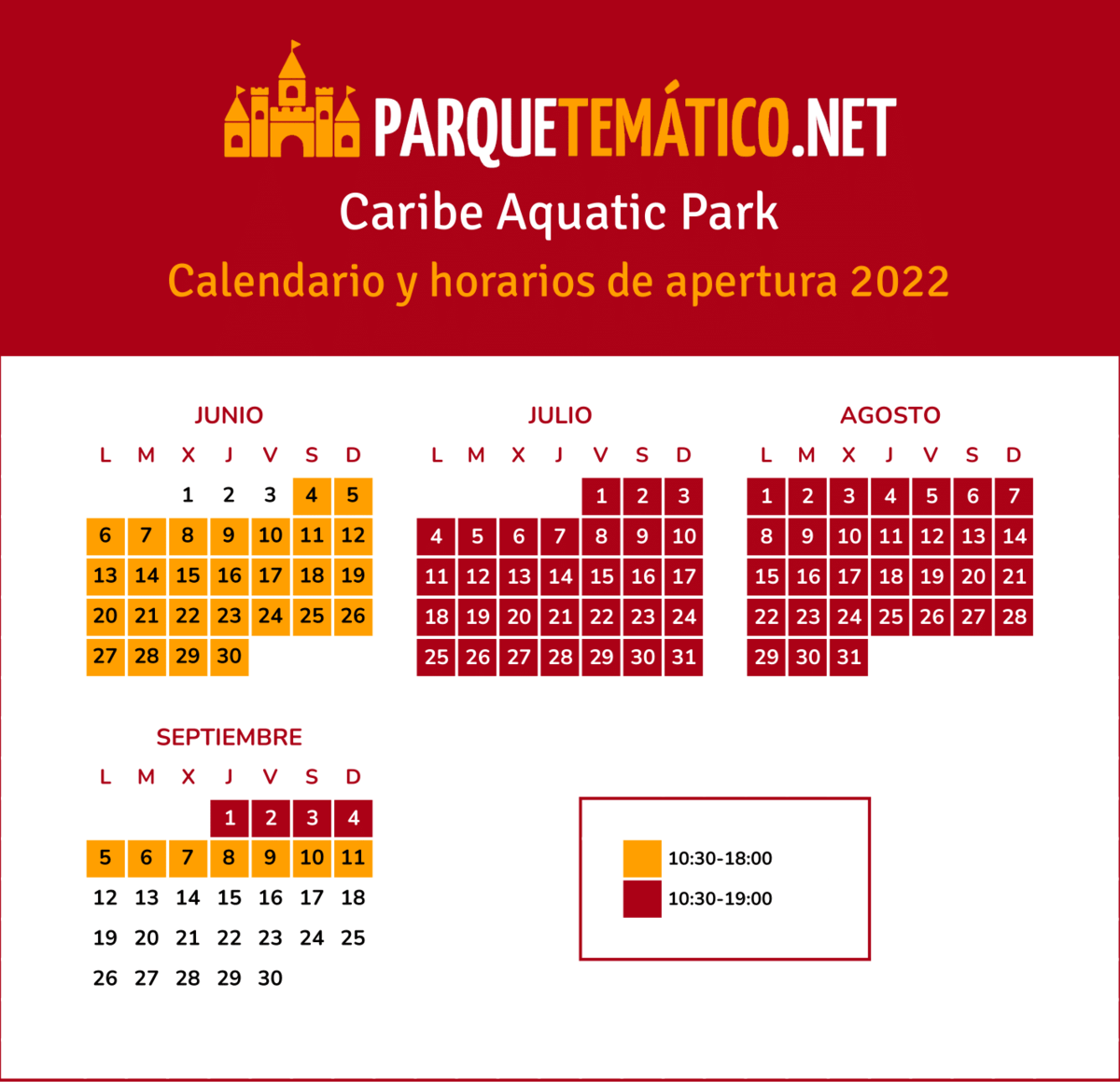 Calendario y horarios de apertura de Caribe Aquatic Park en 2022 v2