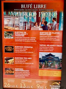 Menú buffet libre Marco Polo PortAventura 2022