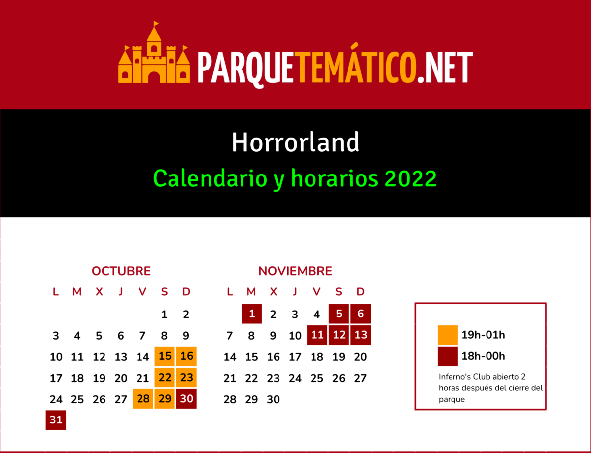 Calendario y horarios Horrorland Park 2022