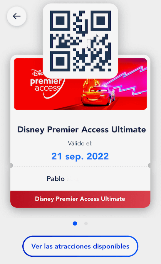 Código QR Premier Access Ultimate Disneyland Paris