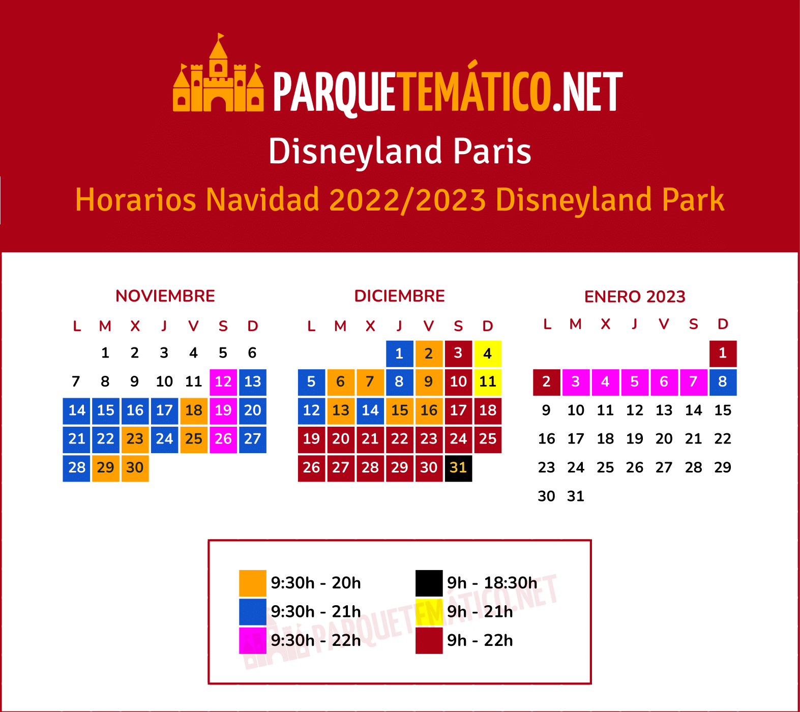 Calendario y Horarios Navidad Disneyland Paris Park 2022