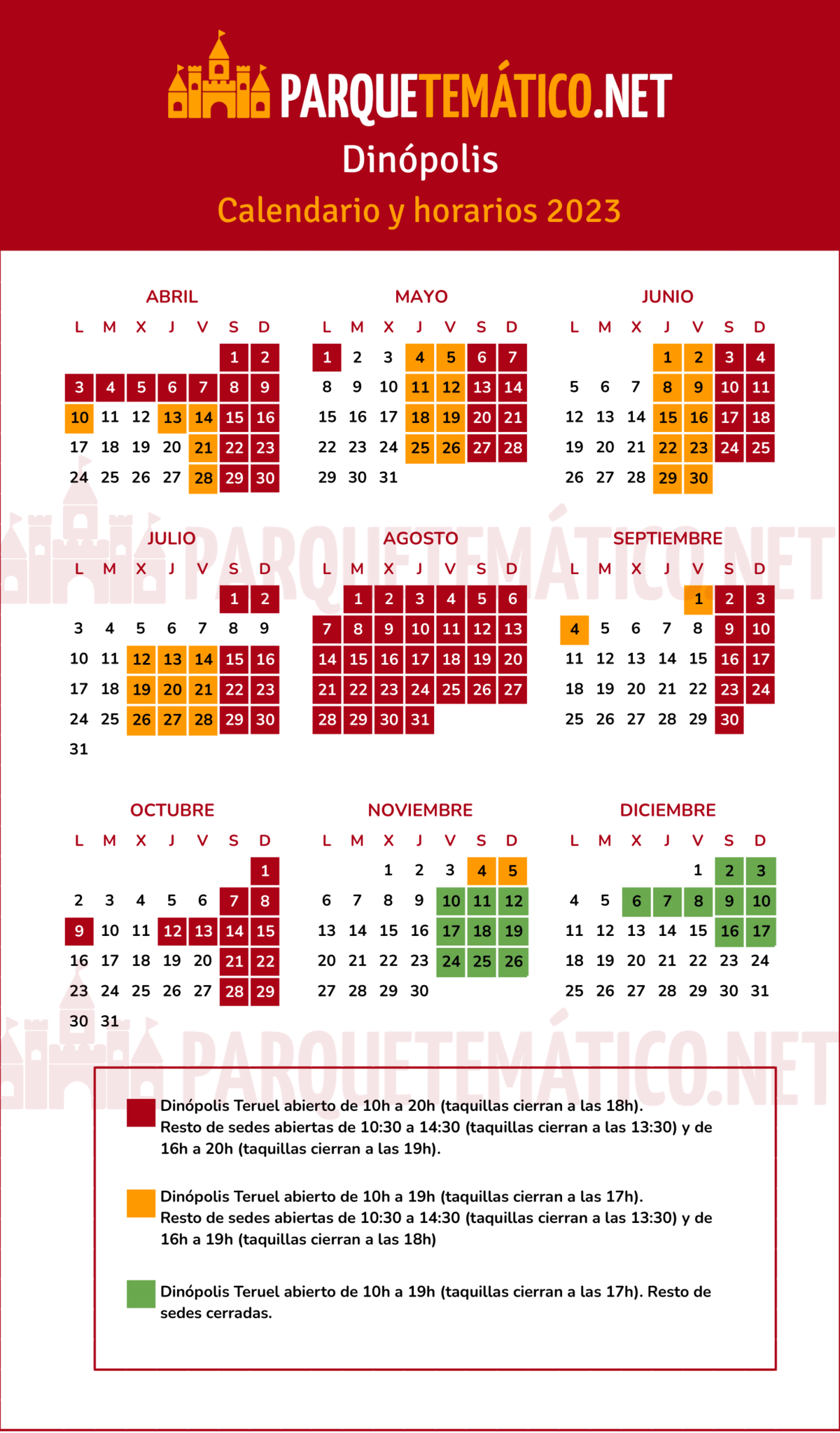 Calendario y horarios de apertura de Dinópolis Teruel 2023