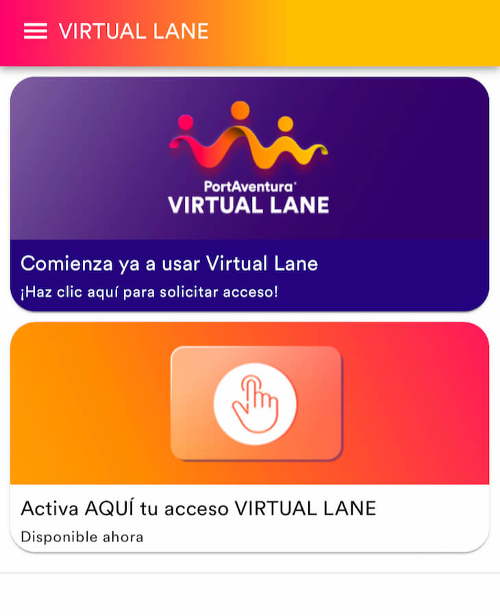 Virtual Lane PortAventura - Solicitar acceso