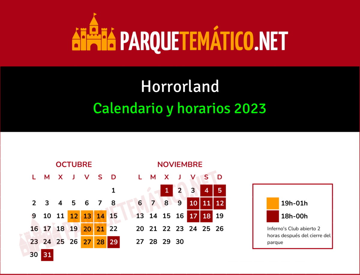 Calendario y horarios Horrorland Park 2023