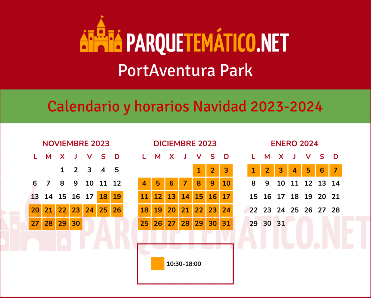 Calendario y Horarios Navidad PortAventura Park 2023 2024