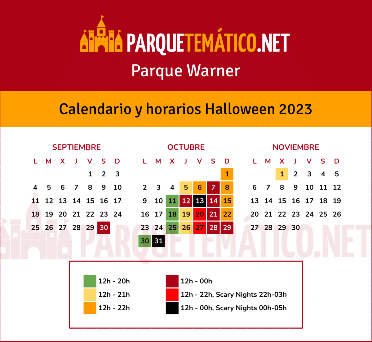 Calendario y Horarios de Halloween 2023 en Parque Warner