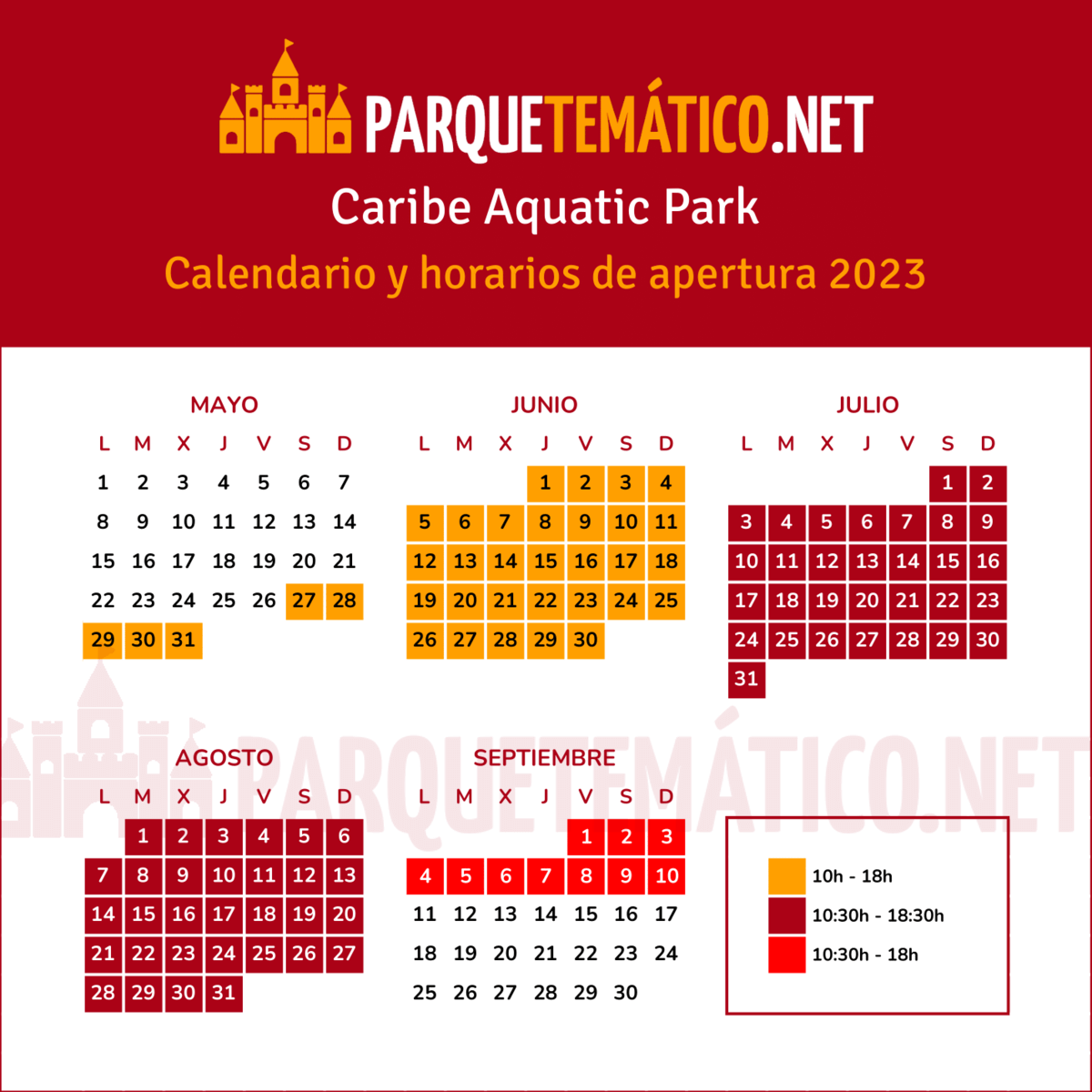 Calendario y horarios PortAventura 2023 - Caribe Aquatic Park