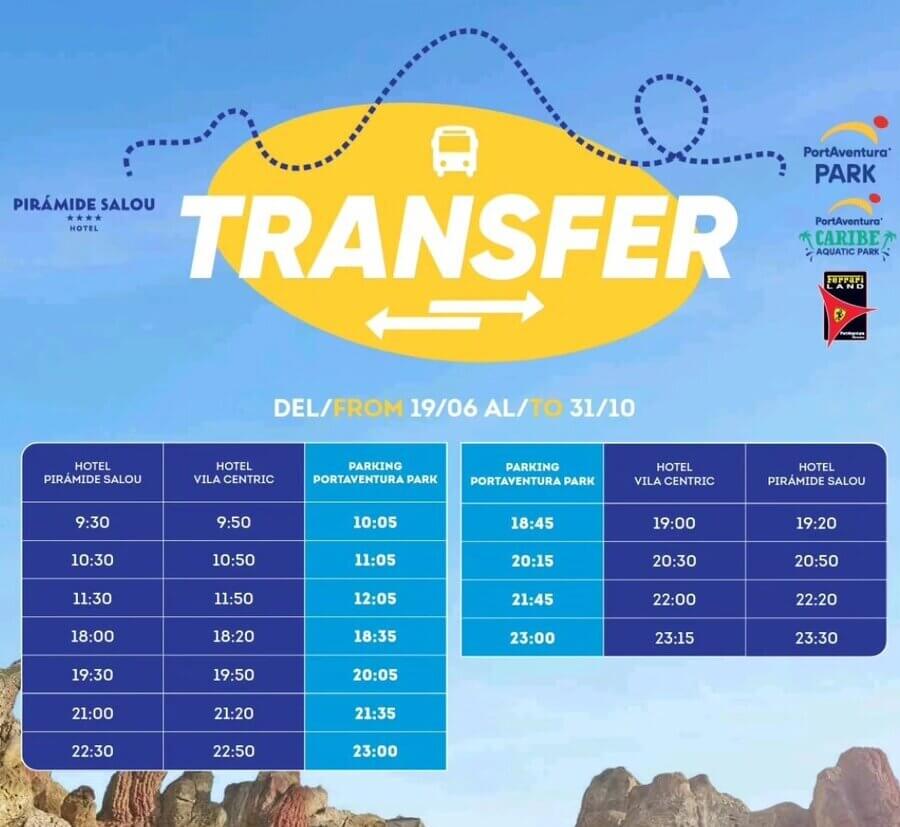 Horarios transfer hoteles afiliados PortAventura 2023