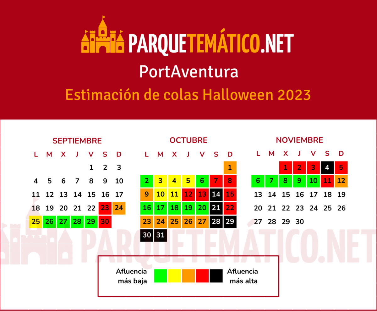 Calendario de afluencia Halloween PortAventura 2023
