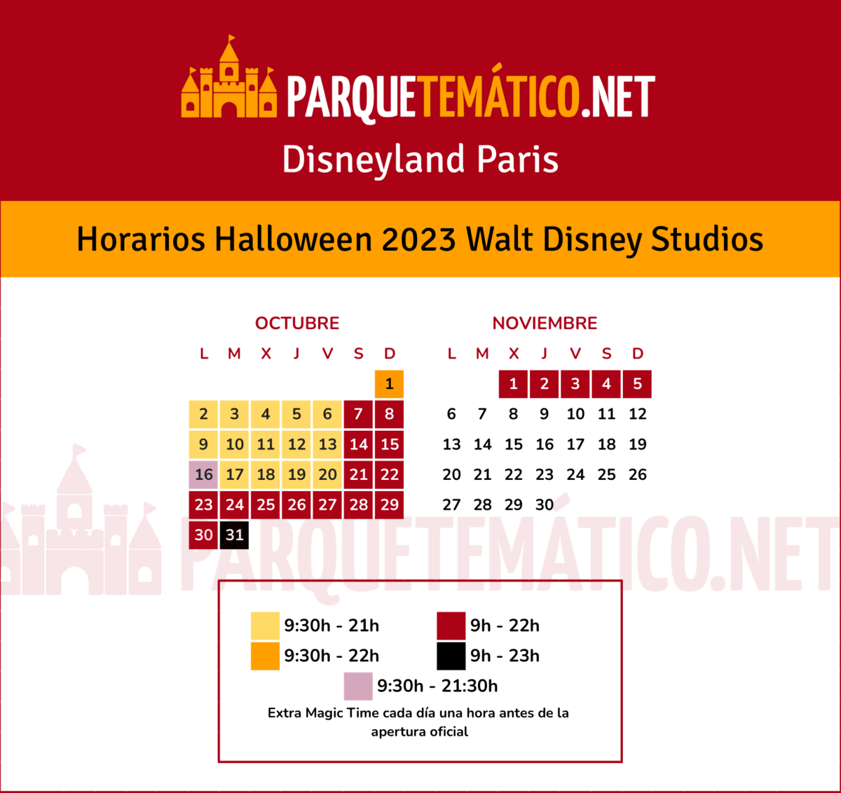 Calendario y Horarios de Halloween 2023 en Parque Walt Disney Studios de Disneyland Paris