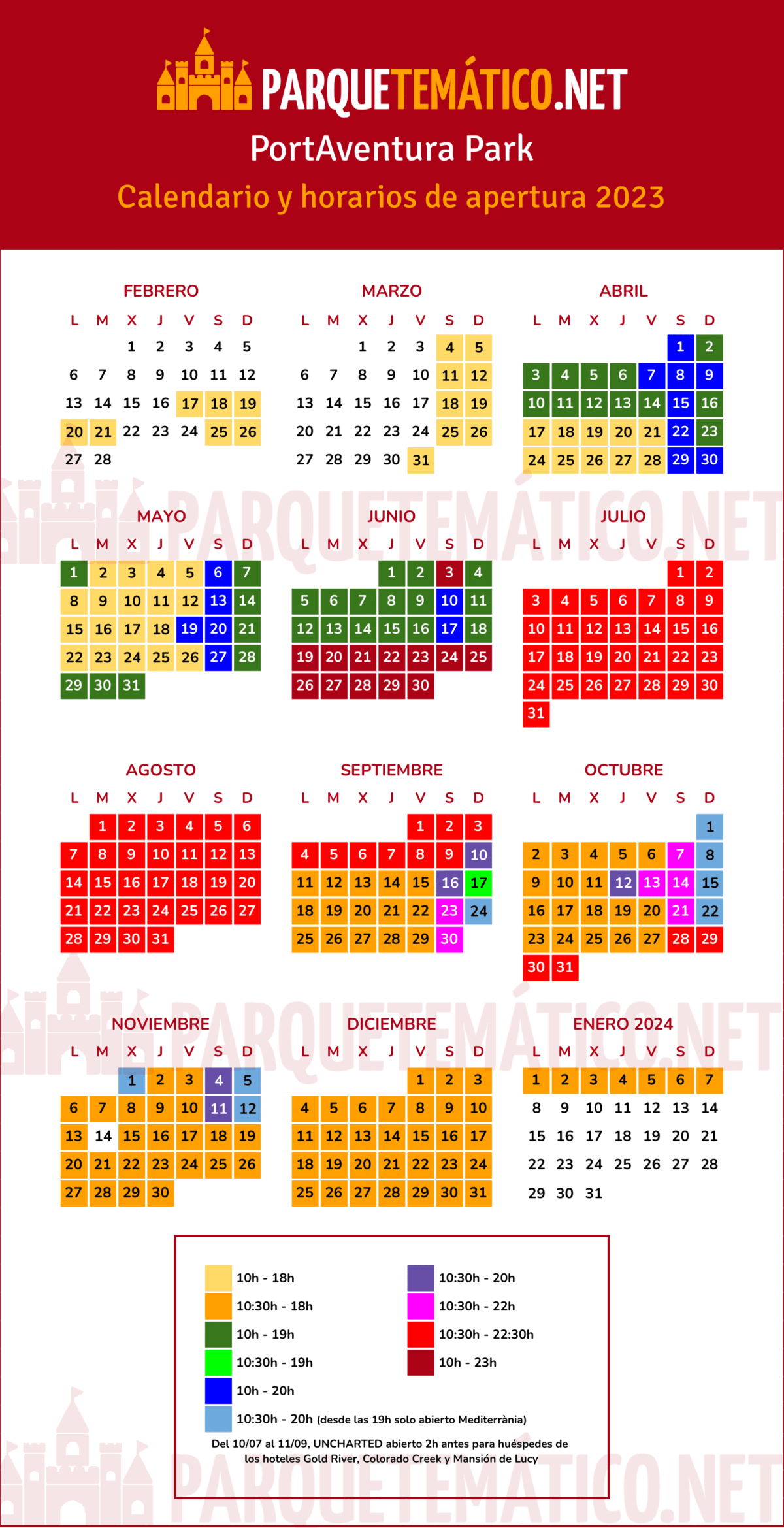 Calendario y horarios PortAventura 2023 - PortAventura Park