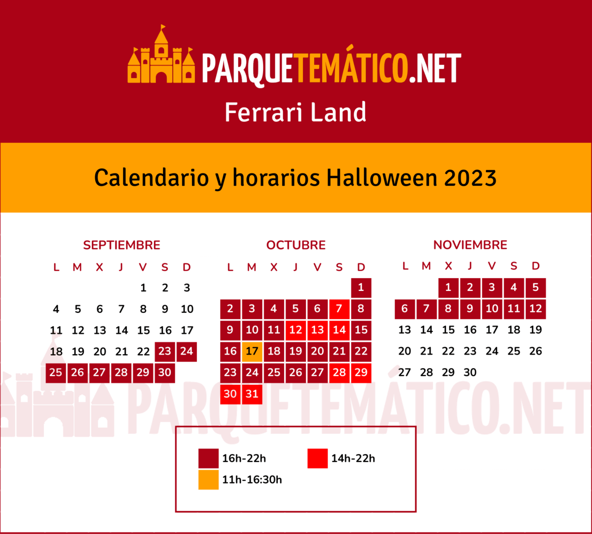 Calendario y horarios de apertura Ferrari Land Halloween PortAventura 2023