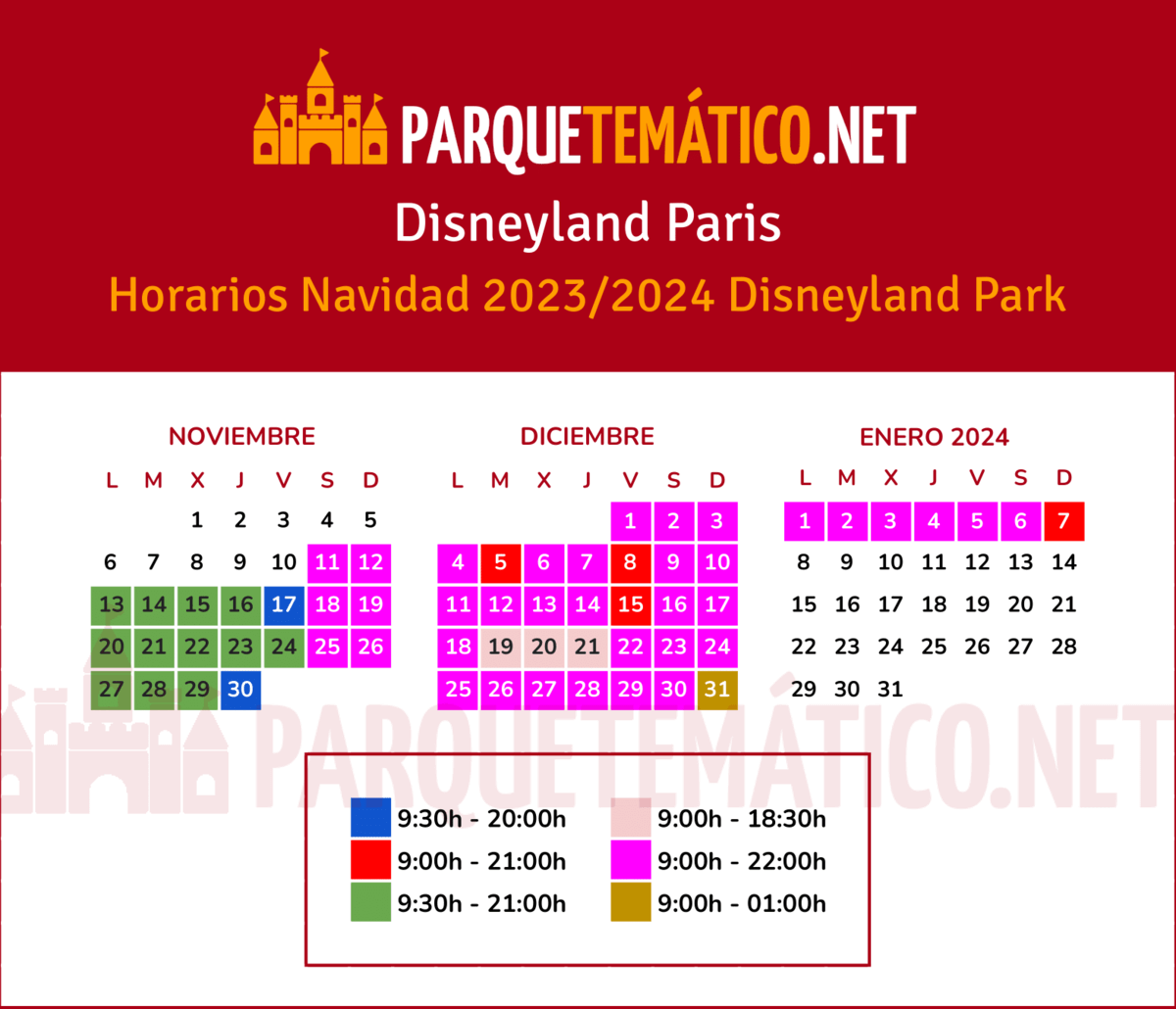 Calendario y Horarios Navidad Disneyland Paris Park 2023