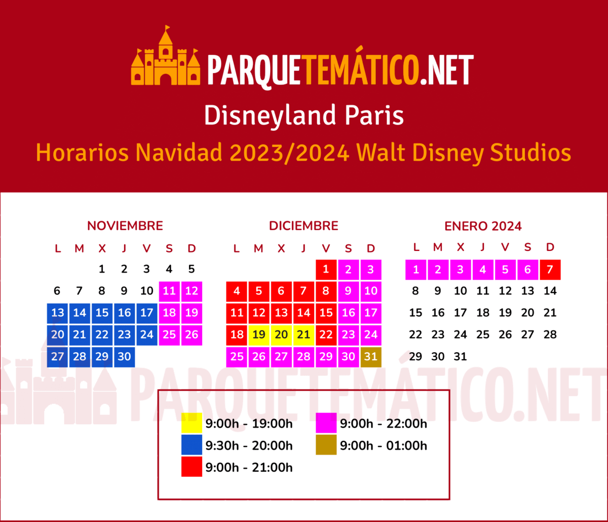 Calendario y Horarios Navidad Disneyland Paris Walt Disney Studios Park 2023