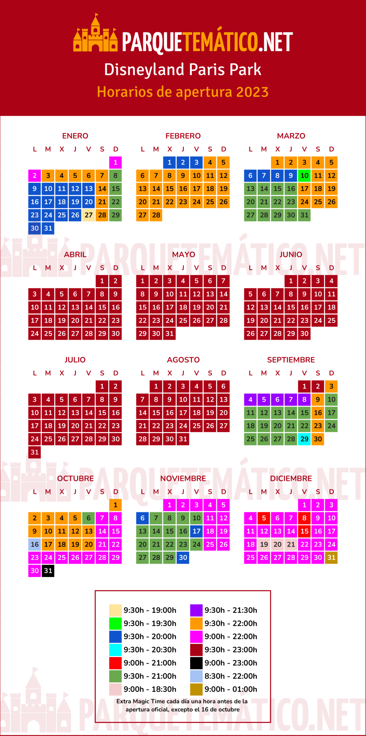 Calendario y horarios de Disneyland Paris Park 2023