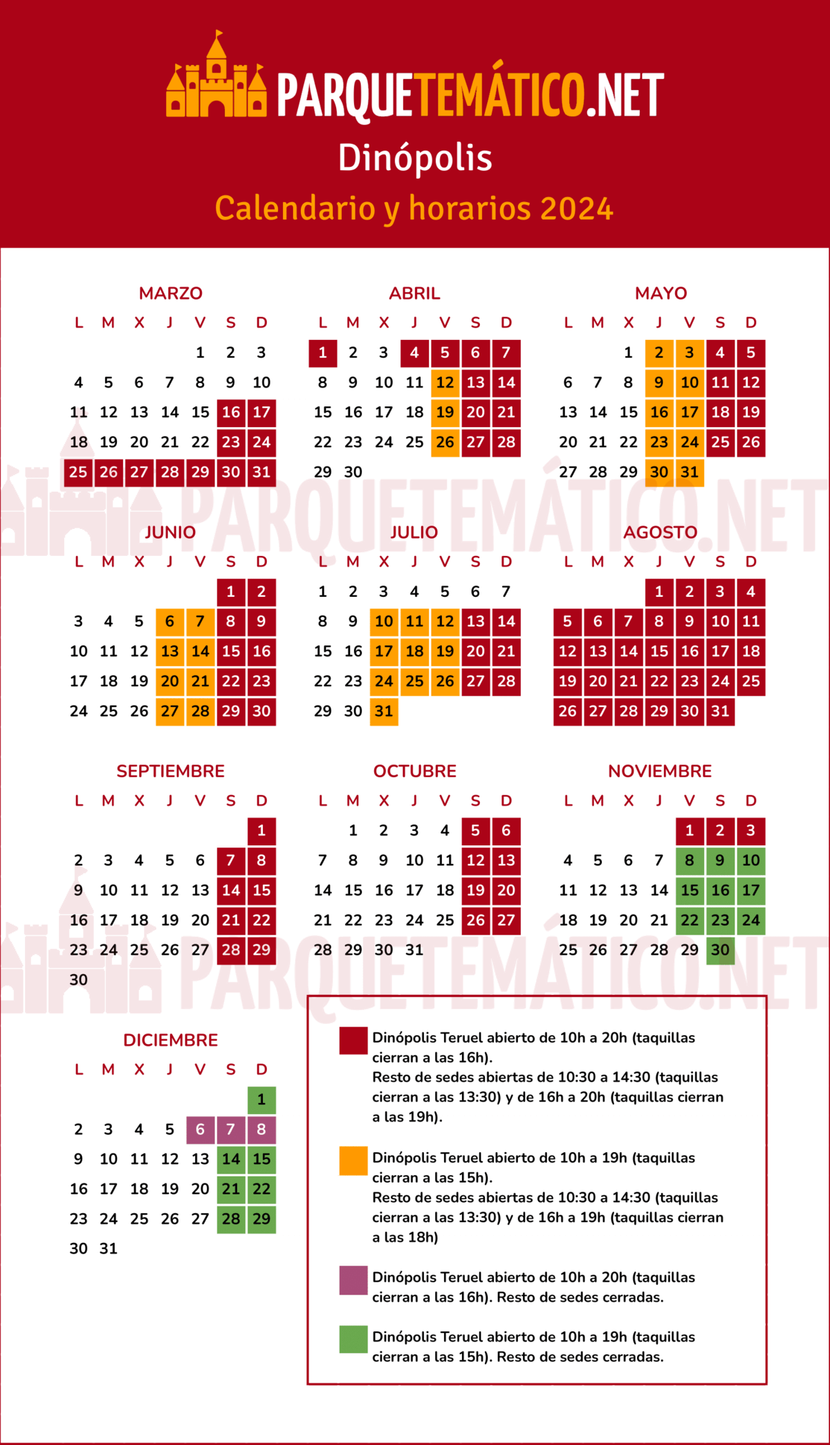 Calendario y horarios de apertura de Dinópolis Teruel 2024