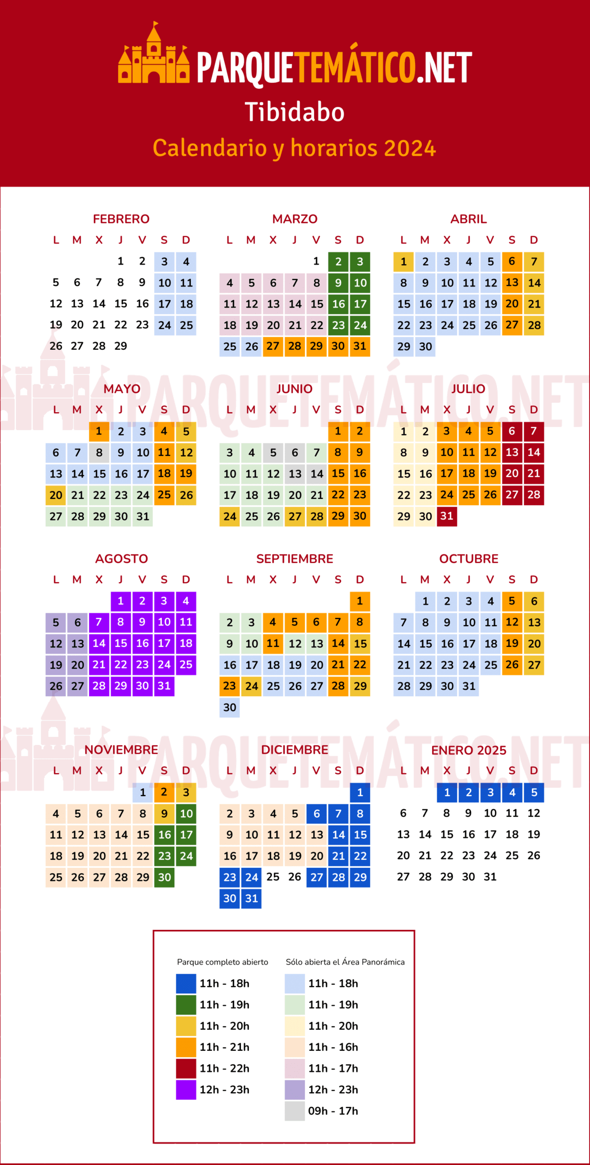 Calendario y horarios de Tibidabo 2024