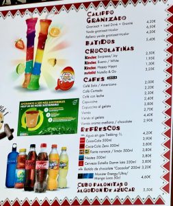 El Economato - Carta de granizados, batidos, chocolatinas, cafés, refrescos y snacks 2024